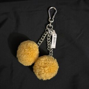 Coach Shearling Pom Pom Bag Charm Clip Silvertone Yellow